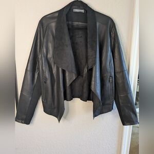 Bagatelle Draped Faux Leather Jacket L Zip Pockets Soft Faux Suede Lining Black